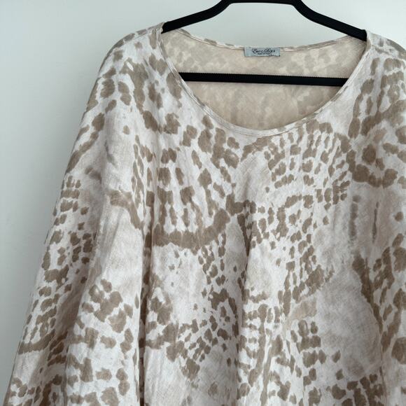 Elena Baldi 100% Linen Poncho Caftan One Size Made In Italy Lagenlook Boho Tan - Picture 4 of 9